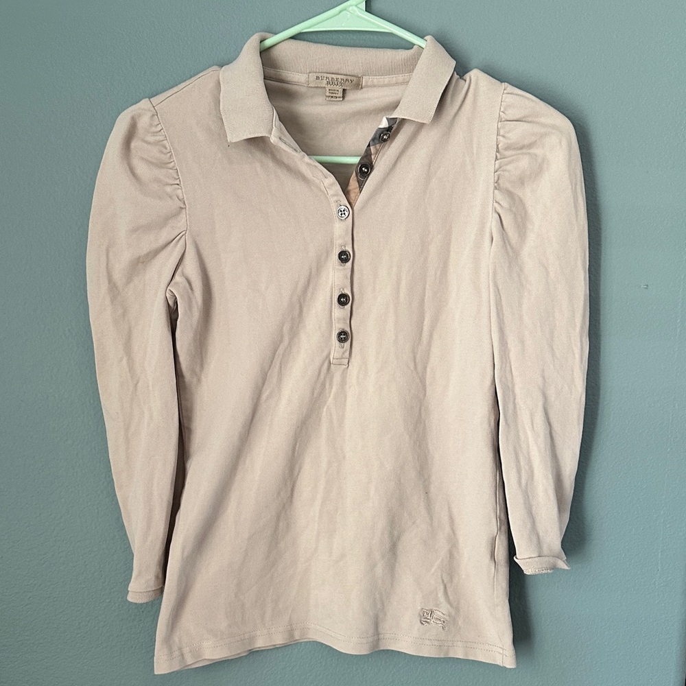 Burberry Brit Beige Cotton Pique Puff Long Sleeve Polo T-Shirt xs